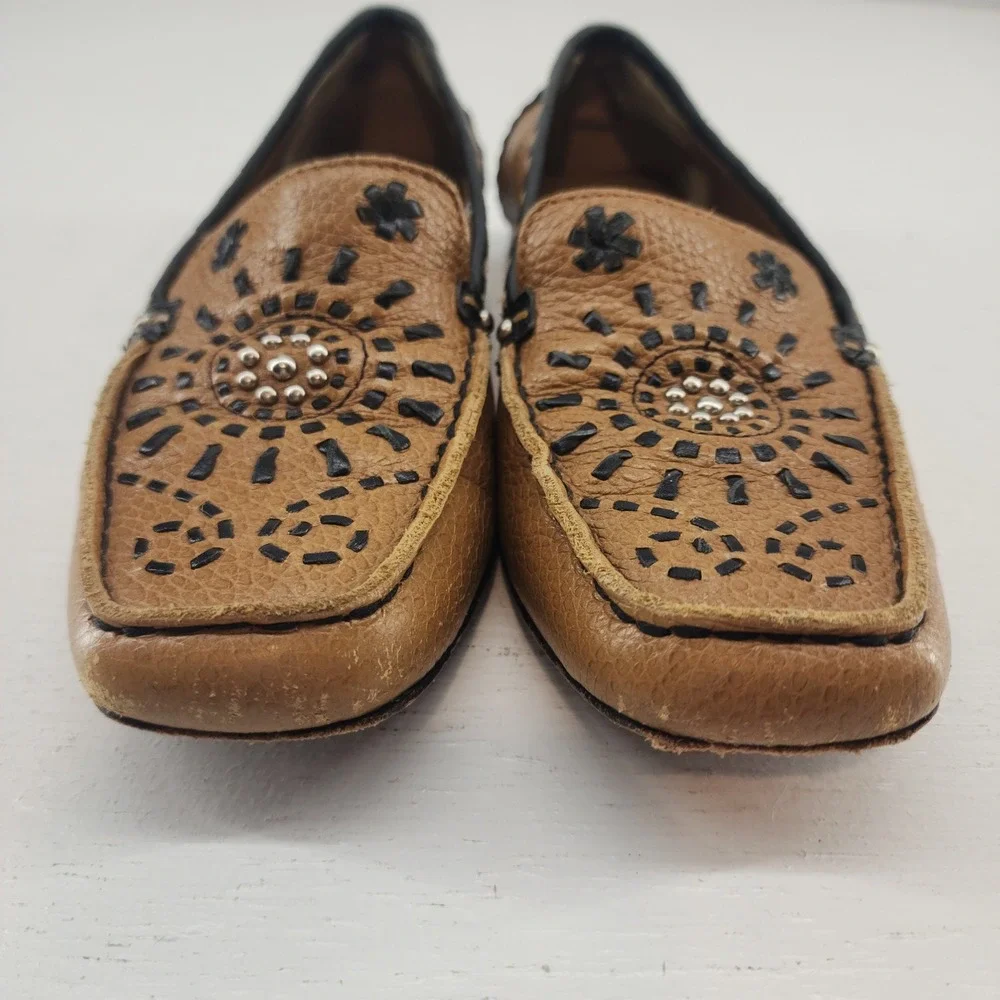 Brighton 6M | Kafka Brown Black Pebbled Leather Loafers Flats R4726‎ Womens